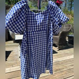 Blue Gingham Off- Shoulder Dress